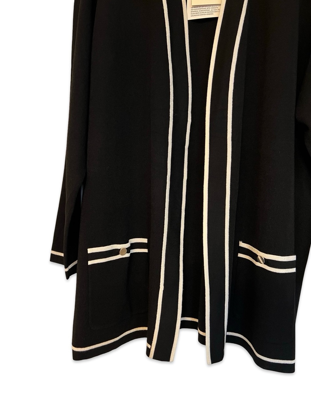 Anne Klein black and white long line open front sweater cardigan Size 2X NWT - Picture 2 of 8